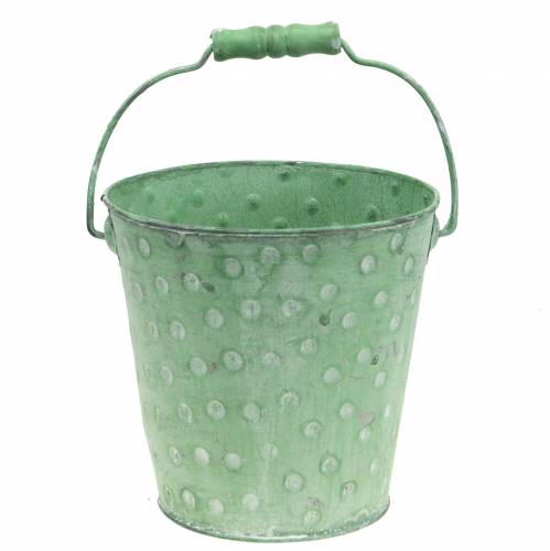 Floristik24 Cubo macetero decorativo con lunares metal verde lavado Ø13cm H12.5cm