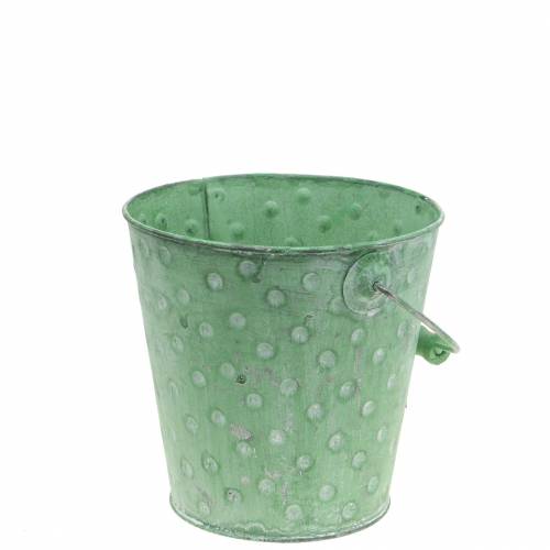 Floristik24 Cubo macetero decorativo con lunares metal verde lavado Ø13cm H12.5cm