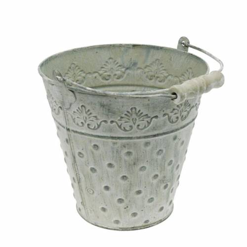 Floristik24 Cubo decorativo metal blanco lavado Ø18.5cm jardinera punteado metal decoracion