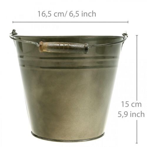Floristik24 Cubo decorativo con asa, decoración de jardín, maceta, contenedor de metal Ø16,5 cm H15 cm