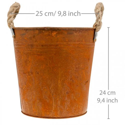 Macetero con asas, cuenco para plantas, recipiente de metal con decoración de óxido Ø25cm H24cm | Floristik24.es