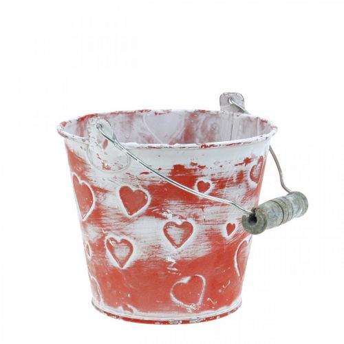 Floristik24 Maceta de metal para plantar Cubo con estampado de corazón Día de la Madre Cubo de plantación Ø13.5cm