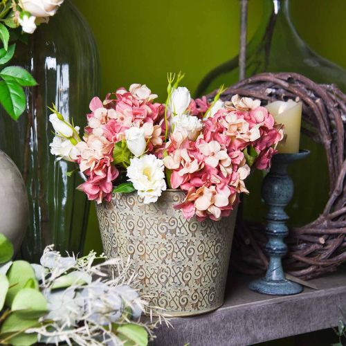 Floristik24 Cubo verde con asas Ø26cm jardinera aspecto vintage metal óxido