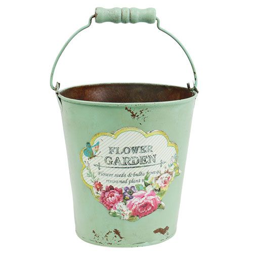 Floristik24 Cubo decorativo antiguo con motivo Ø13.5cm H14.5cm