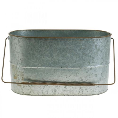 Artículo Cuenco para plantas con asa, maceta de metal, macetero plateado, marrón AL22/20cm L42/40cm juego de 2