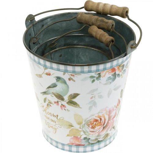 Floristik24 Cubo de metal con aspecto vintage, decoración de primavera, cubo de plantas, decoración de metal H15 / 11 / 9.5cm juego de 3
