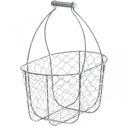 Artículo Cesta de alambre con asa, cestas nostálgicas, cesta de metal shabby chic, aspecto envejecido plateado, blanco L35/30/25cm H46.5/35/25cm juego de 3