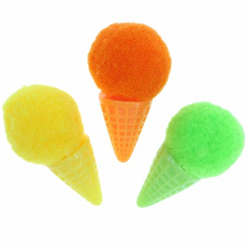 Helado en gofre artificial verde, amarillo, naranja surtido 3,5cm 18 piezas