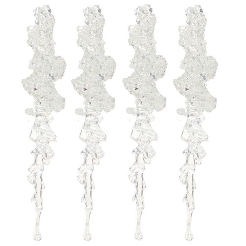 Artículo Adorno de árbol de carámbanos con purpurina, decoración invernal, 17,5 cm, 4 piezas