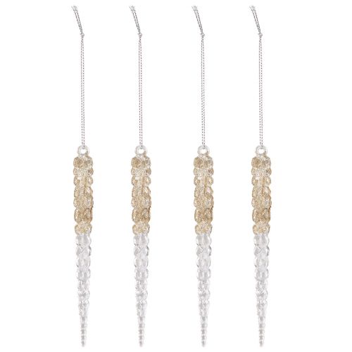 Artículo Carámbanos decorativos para colgar con purpurina champán, 14,5 cm, 4 unidades