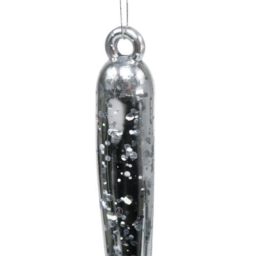 Carámbanos decorativos para colgar transparente, plata 26cm 2pzs