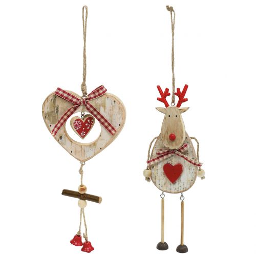 Artículo Colgantes navideños Alce / corazón Abedul 23cm 2 piezas