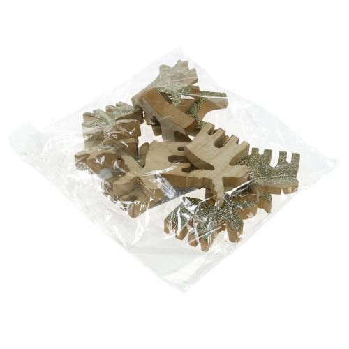 Floristik24 Decoración dispersa Navidad madera de alce dorado, purpurina 5×5,5cm 12 piezas