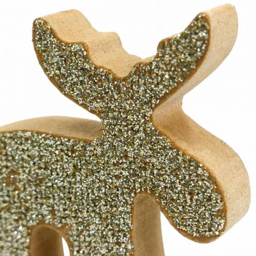Floristik24 Decoración dispersa Navidad madera de alce dorado, purpurina 5×5,5cm 12 piezas