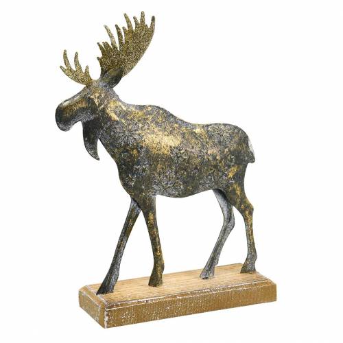 Floristik24 Figura navideña alce dorado aspecto antiguo metal 21 × 14,5cm