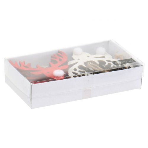 Artículo Percha de reno rojo, blanco 6,5 cm x 7,5 cm 8 piezas