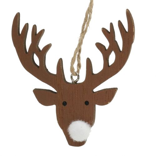 Colgante navideño Cabeza de alce Madera Marrón, naturale 6,5 x 7cm 8pzs