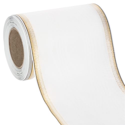 Elegante cinta de corona de muaré, 125 mm, blanca con ribete dorado - Cinta decorativa de alta calidad para floristería y celebraciones comprar | Floristik24.es