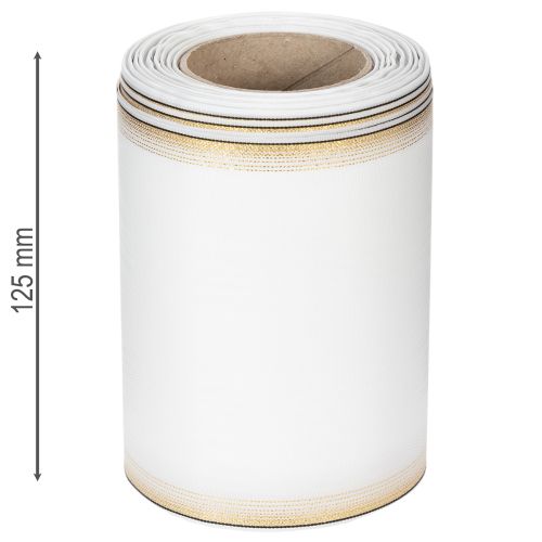Elegante cinta de corona de muaré, 125 mm, blanca con ribete dorado - Cinta decorativa de alta calidad para floristería y celebraciones | Floristik24.es