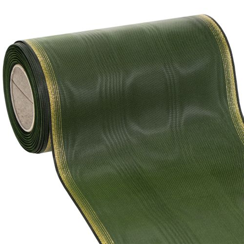 Floristik24 Elegante cinta de moiré para coronas, 175 mm, verde oscuro con borde perlado y tejido de tafetán para ocasiones festivas.