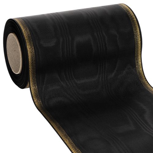 Elegante cinta de muaré para corona, 175 mm, negra con borde perlado y tejido de tafetán, cinta decorativa para floristería funeraria, cinta de lazo, 25 m comprar | Floristik24.es
