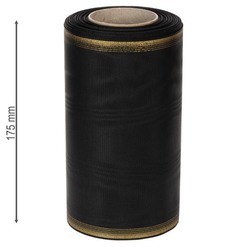 Elegante cinta de muaré para corona, 175 mm, negra con borde perlado y tejido de tafetán, cinta decorativa para floristería funeraria, cinta de lazo, 25 m | Floristik24.es