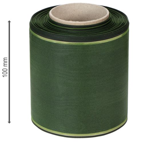 Artículo Elegante cinta de moiré verde con borde dorado, 100 mm x 25 m, para arreglos florales y decoración funeraria.