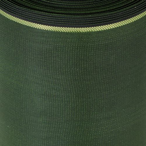 Artículo Elegante cinta de moiré verde con borde dorado, 100 mm x 25 m, para arreglos florales y decoración funeraria.