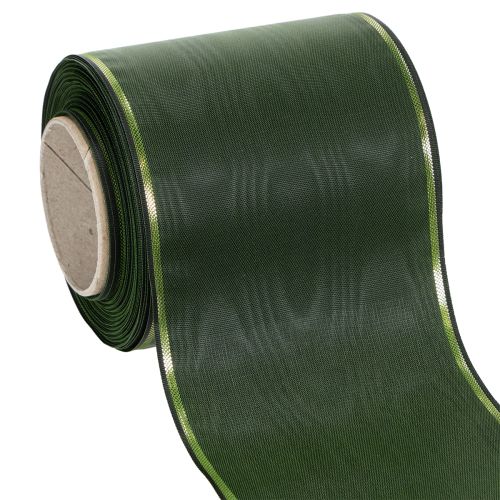 Floristik24 Elegante cinta de moiré verde con borde dorado, 100 mm x 25 m, para arreglos florales y decoración funeraria.