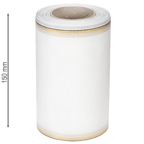 Elegante cinta de corona de muaré con borde dorado, decoración de boda, cinta de luto, blanca 150 mm x 25 m | Floristik24.es