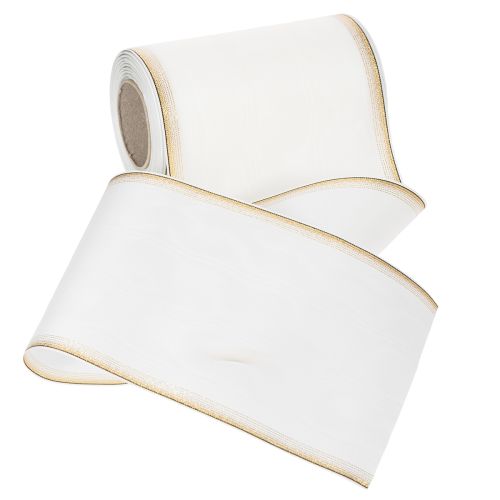 Elegante cinta de corona de muaré con borde dorado, decoración de boda, cinta de luto, blanca 150 mm x 25 m | Floristik24.es