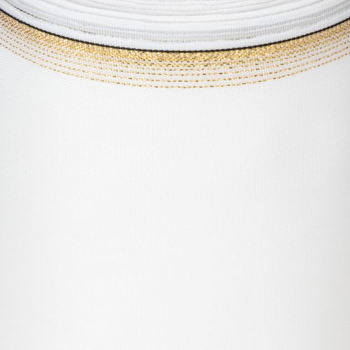 Elegante cinta de corona de muaré con borde dorado, decoración de boda, cinta de luto, blanca 150 mm x 25 m | Floristik24.es