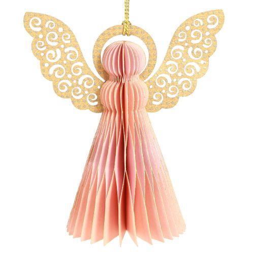 Ángel colgante decoración de papel Navidad albaricoque oro 12cm 4 piezas