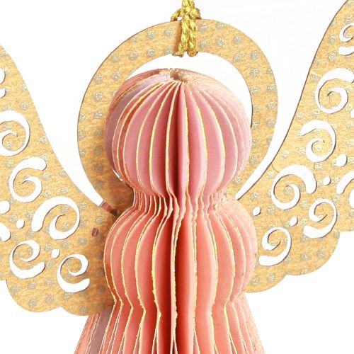 Artículo Ángel colgante decoración de papel Navidad albaricoque oro 12cm 4 piezas