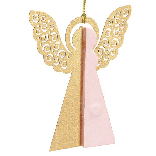 Artículo Ángel colgante decoración de papel Navidad albaricoque oro 12cm 4 piezas
