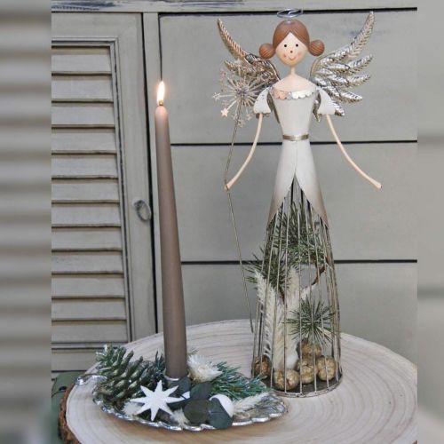 Floristik24 Figura de ángel de metal, farol de navidad Al. 31,5 cm