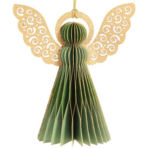 Floristik24 Ángel decoración de papel panal Navidad verde oro 12cm 4 piezas