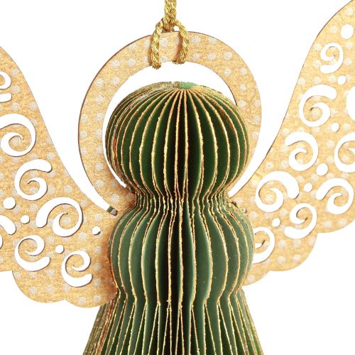 Floristik24 Ángel decoración de papel panal Navidad verde oro 12cm 4 piezas
