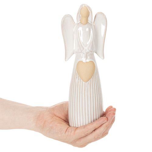 Figura de ángel con decoración de corazón en color blanco crema, 23 cm. | Floristik24.es