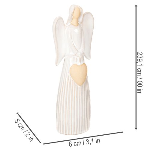 Figura de ángel con decoración de corazón en color blanco crema, 23 cm. | Floristik24.es
