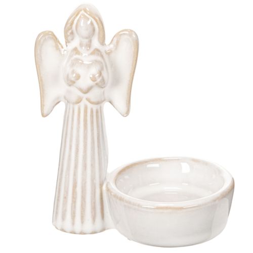 Adorno de ángel para cuenco con figura pequeña y portavelas redondo de 10 cm (3 unidades)
