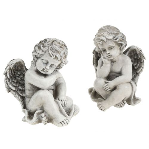 Floristik24 Ángel decorativo en gris sentado 13,5cm 2 piezas