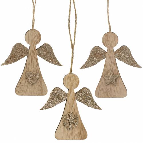 Artículo Percha decorativa ángel de madera brillo 10cm 12pcs