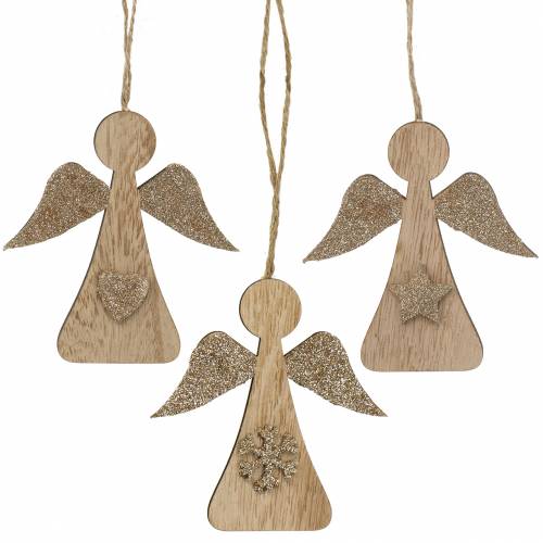 Floristik24 Percha decorativa ángel de madera brillo 10cm 12pcs