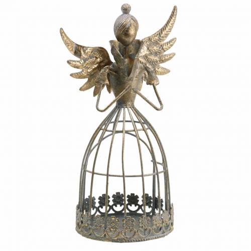 Floristik24 Ángel decorativo metal oro antiguo Ø9.2 H22cm