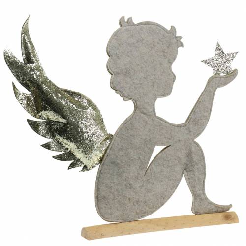 Floristik24 Soporte de ángel navideño sobre tronco de abedul fieltro crema, oro Al 46cm