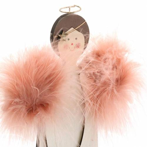 Floristik24 Ángel con alas de plumas rosa 28cm madera