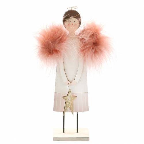 Floristik24 Ángel con alas de plumas rosa 28cm madera