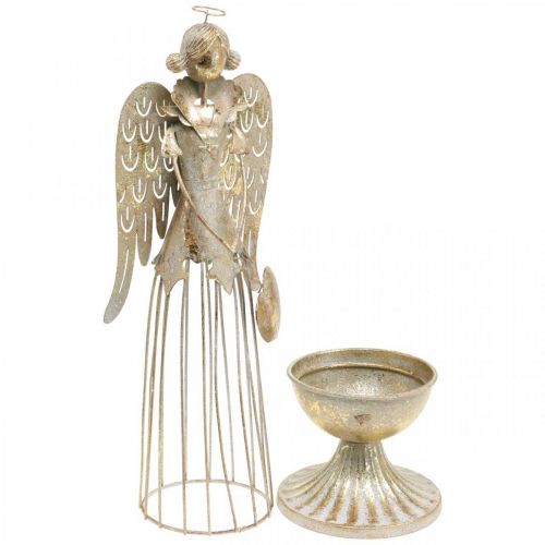 Figura de ángel con corazón, decoración navideña de metal, ángel decorativo dorado antiguo Al 38cm