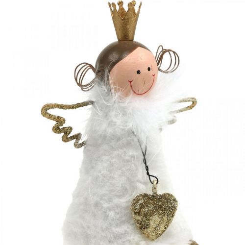 Artículo Figura ángel sentado decoración navideña madera metal blanco Al.12cm